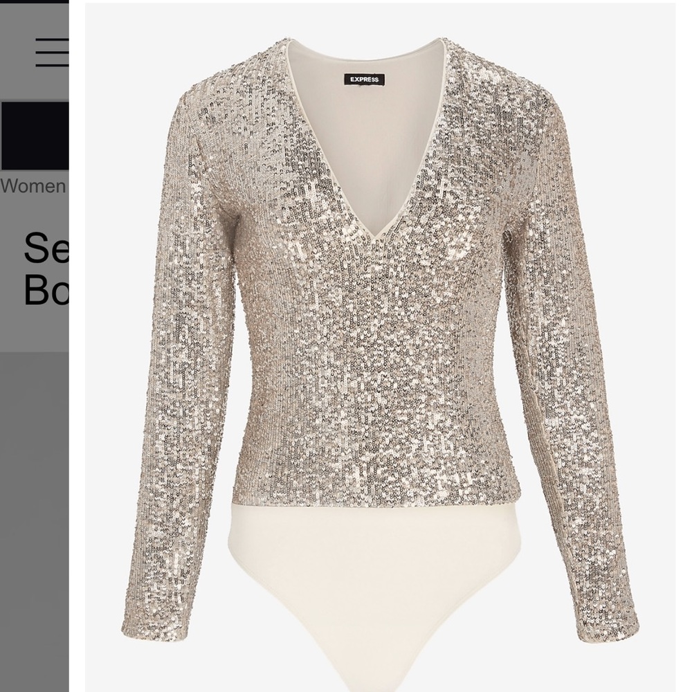 Express sequin deep-V body suit.